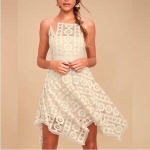 Free People Cream Lace Asymmetrical Handkerchief Hem Dress